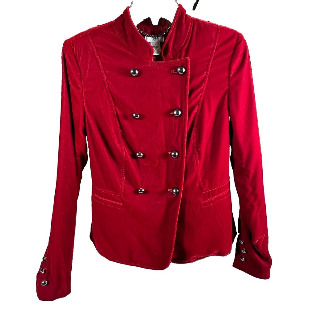 Cache Velvet Jacket Women 4 Military Blazer Peplum Double Breast Crop Red Coat
